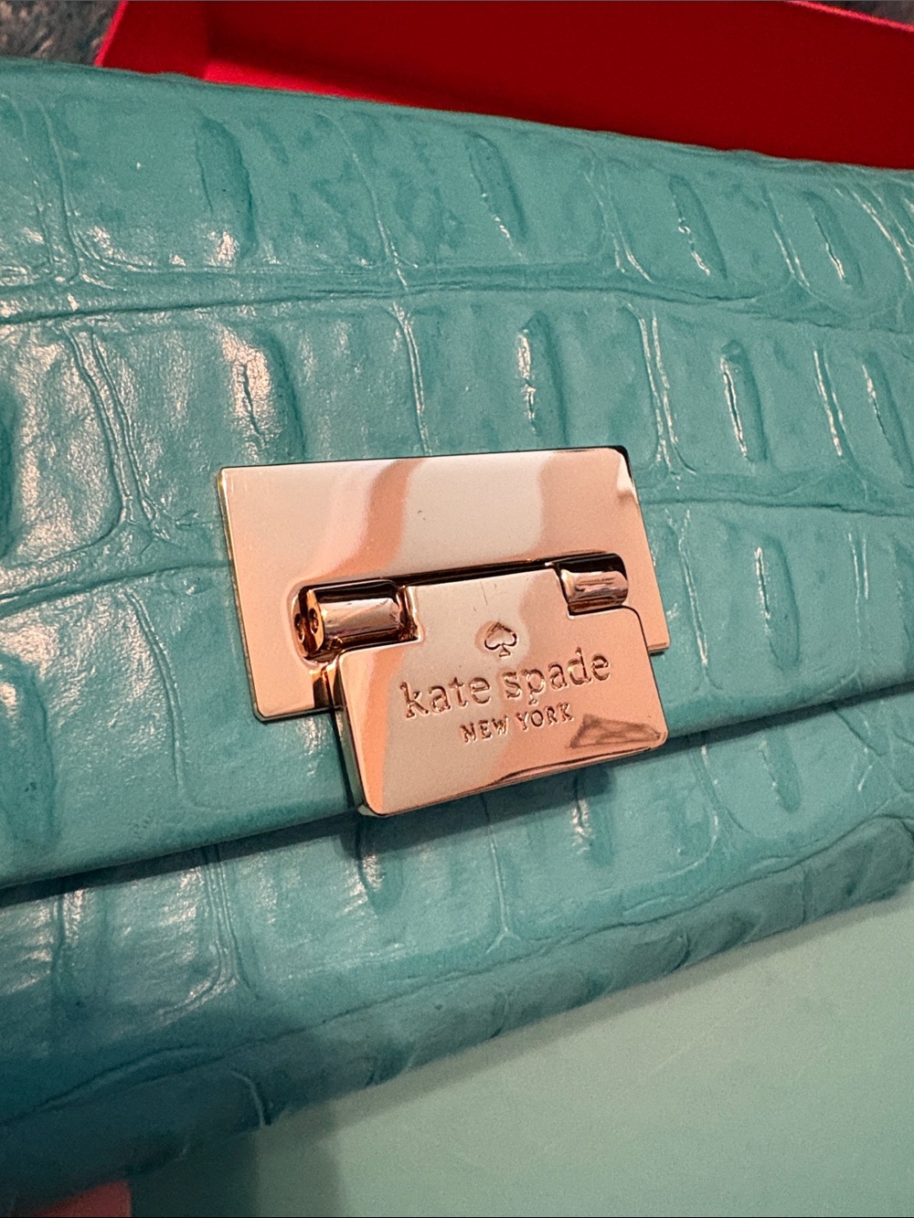 Kate Spade Orchard Valley Cyndy Turquoise Croc-Embossed Leather Wallet - Picture 9 of 10